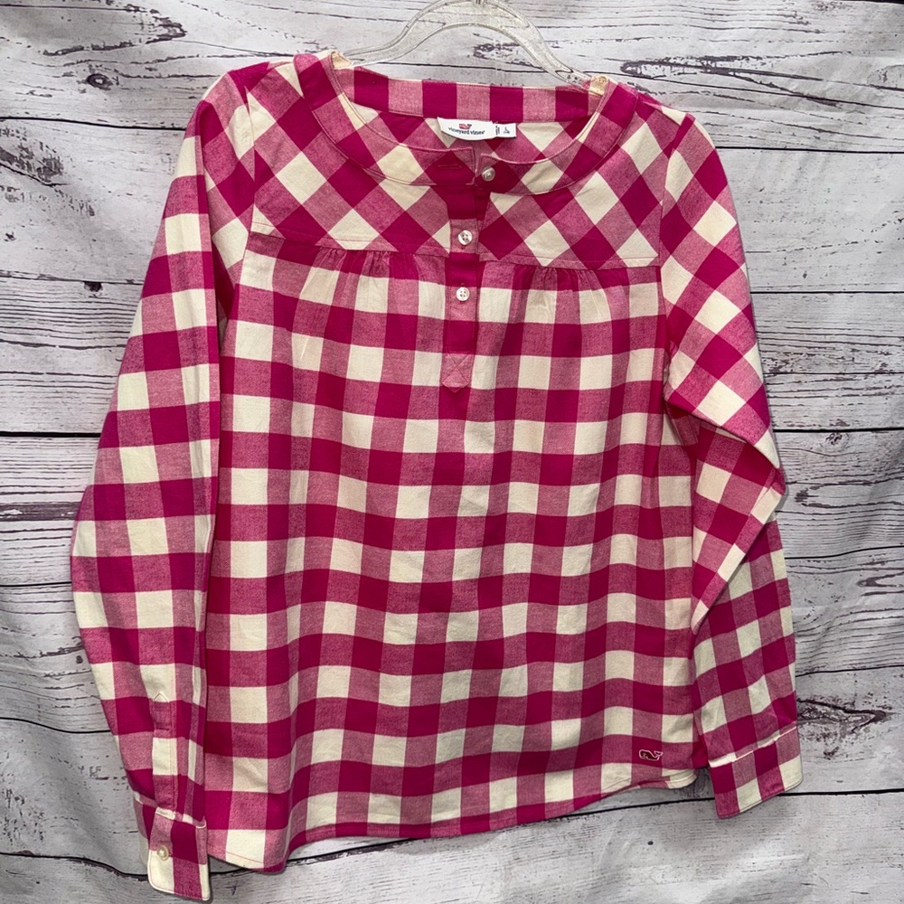 Vineyard Vines Pink & Cream Plaid Long Sleeve Shirt Size Large